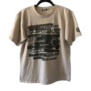 Quiksliver Mens Size Small Beige Logo Print Tee Shirt
